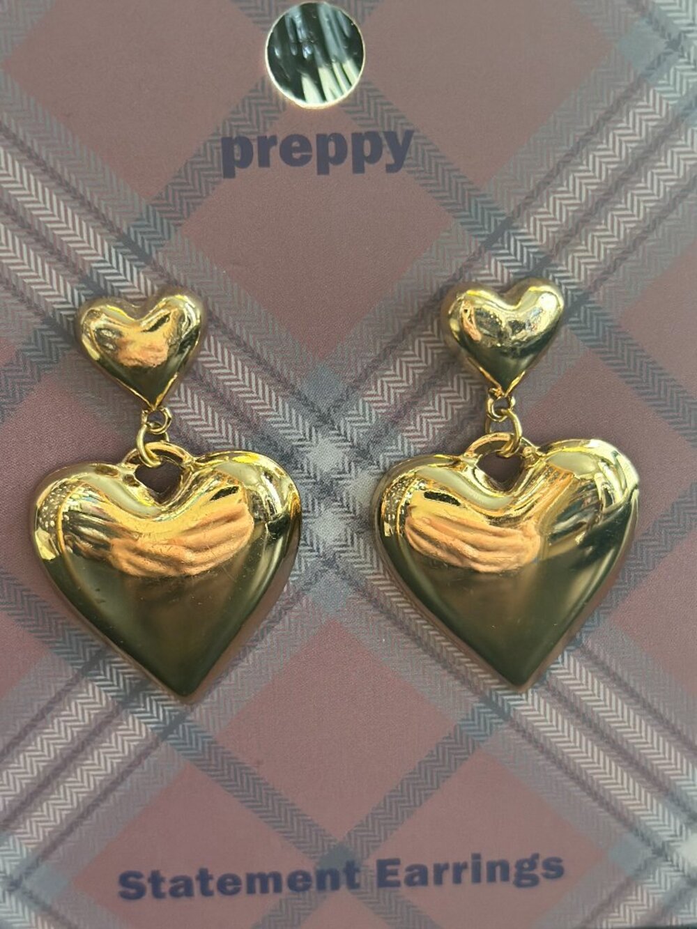 "Preppy" Gold-Tone Double Heart Statement Earrings NWT